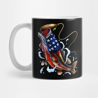 Bass Fishing - American Flag - Fourth Of July Mug